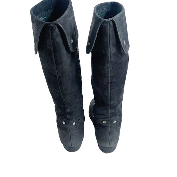 Born Grey Suede Knee High Foldover Zip Up Boots Women's Size 6.5 - Picture 4 of 11